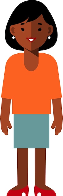 Vektor stehende junge schwarze afroamerikanische frau in roter bluse und blauem rock
