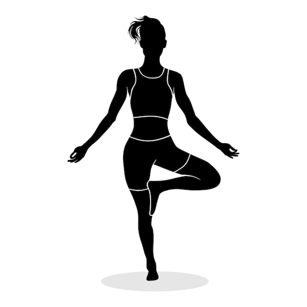 Stehende mädchenhaltung der yogameditation. vektor-silhouette-illustration