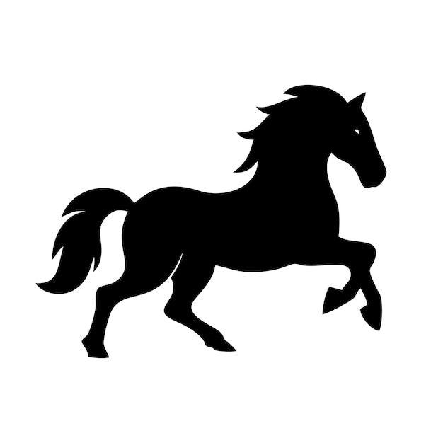 Vektor stehende schwarze pferdesilhouette-symbol, die das pferd aufzieht