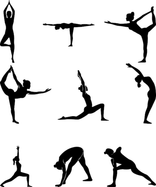 Stehende Yoga-Silhouette ruhige Posen für den Geist und den Körper in Harmonie