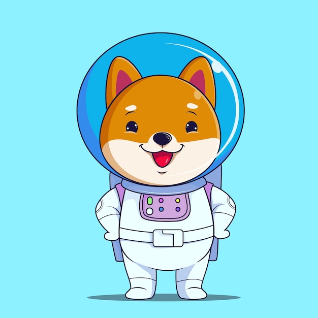 Vektor stehender cartoon des netten shiba inu hundeastronauten