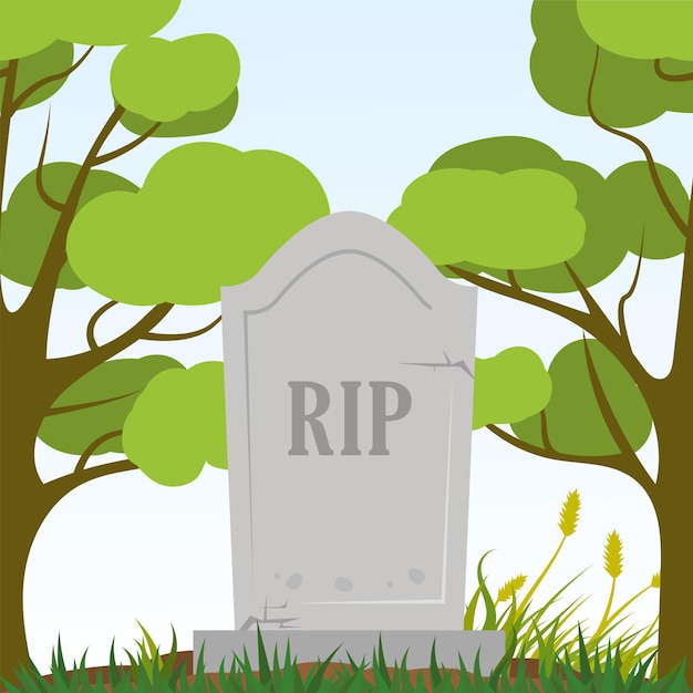 Stein Grabstein Rip Bäume und Pflanzen auf dem Hintergrund Vektor-Illustration
