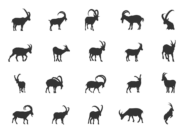 Steinbock-silhouette steinbock-ziegen-silhouette alpensteinbock-silhouette steinbock-vektor steinbock-gazelle steinbock-icon-set