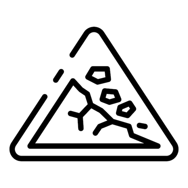 Vektor steinschlag-verkehrsschild-symbol umriss des steinschlag-verkehrsschild-vektorsymbols für webdesign isoliert auf weißem hintergrund