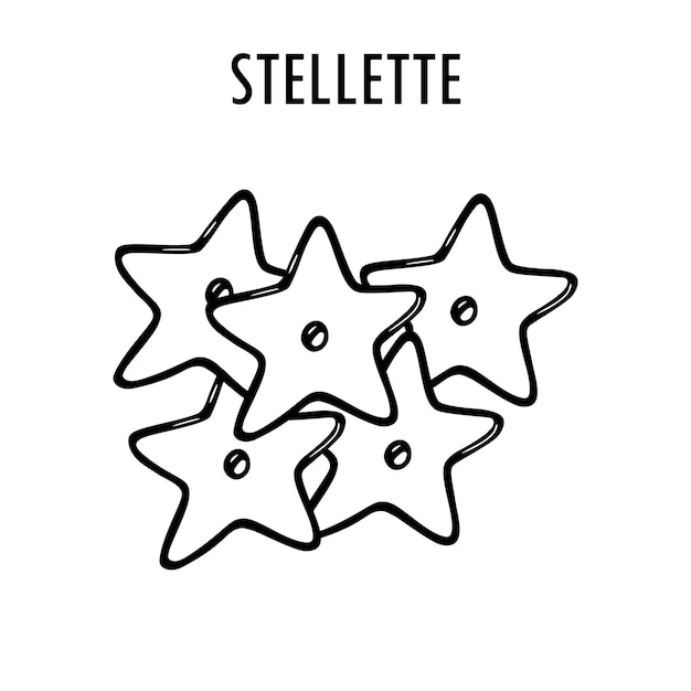 Stelle pasta doodle food illustration hand gezeichneter linienkunstdruck von makkaroni italienische stellette pasta