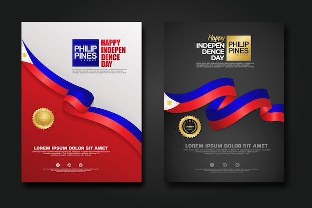 Stellen sie das plakatdesign ein hintergrundvorlage zum glücklichen unabhängigkeitstag der philippinen