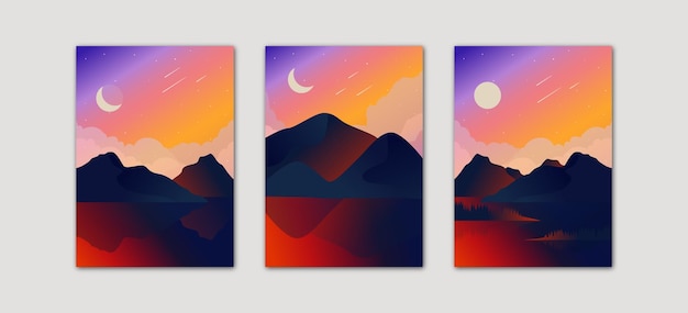 Stellen sie drei farbenfrohe ästhetische hintergründe minimalistisch ein