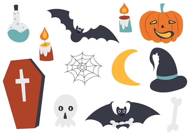 Stellen Sie für Halloween im lokalisierten Vektor der Gekritzelart ein