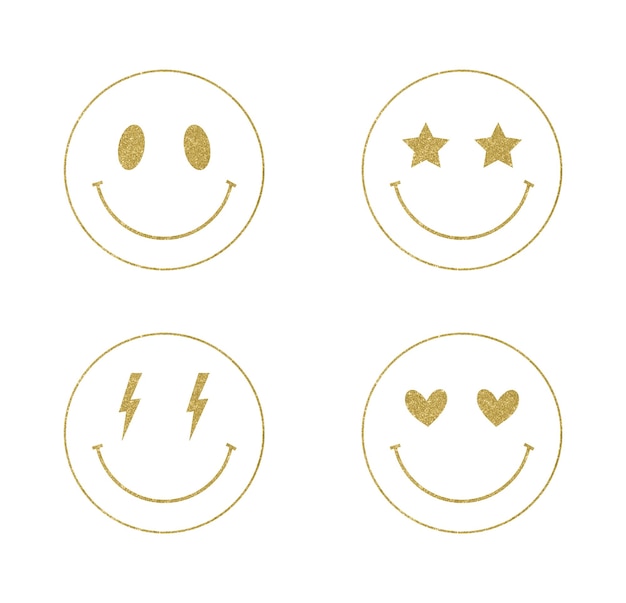 Stellen Sie goldglitzernde Smiley-Gesichter mit Sternenherzen ein