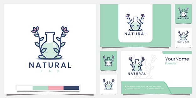 Stellen sie logo natürliches labor mit strichgrafik-logo-design-inspiration ein