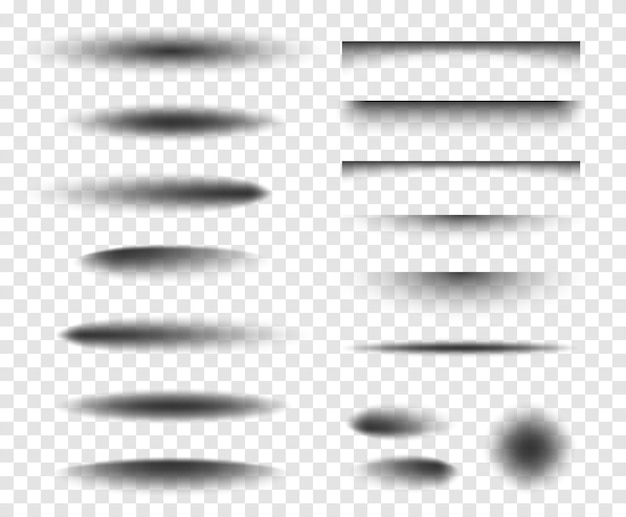 Stellen sie realistische runde schatten in transparentem hintergrund ein sammlung von vektor-oval-schatten-effekten