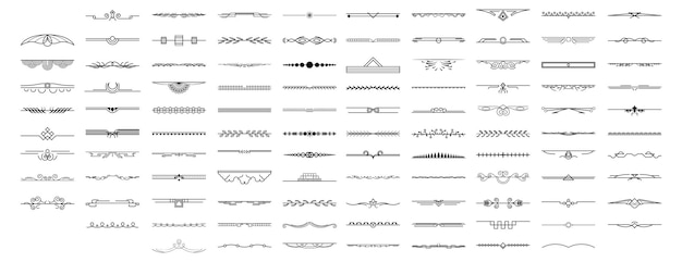 Stellen sie schwarze einfache linie sammlungs-gekritzel-grenzelemente-vektordesign-art-skizze lokalisiert ein