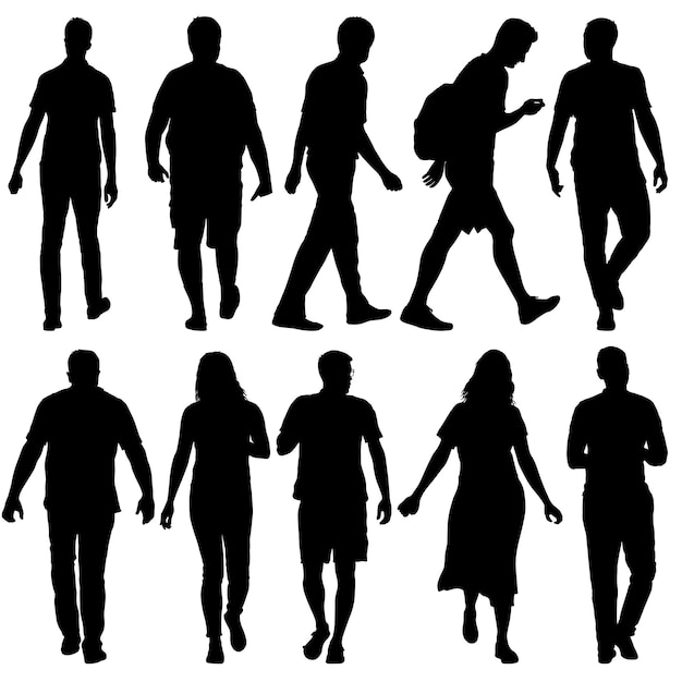 Stellen Sie schwarze Silhouetten von Männern und Frauen auf weißem Hintergrund ein