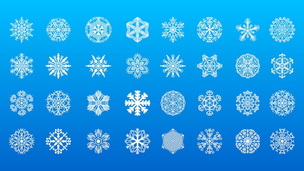 Stellen sie weiße colleciton-linien-schneeflocke-winter-deko-elemente-vektor-design-art ein