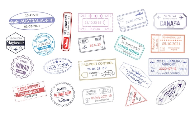 Stempel im Reisepass für das Reisen mit einem offenen Reisepass für internationale Ankunftsvisumstempel Vektor