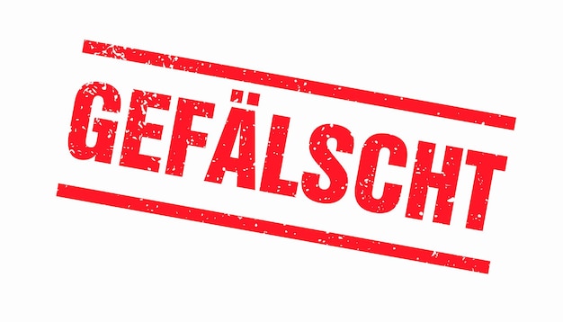 Stempel mit Buchstaben Gefalscht Deutsch für Fälschung oder Fälschung aufgrund eines Ausweisdokuments oder Impfdokuments auf weißem Hintergrund Vektorillustration Eps 10 Vektordatei