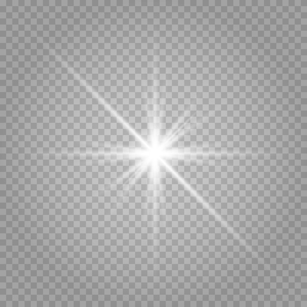 Stern gesetzt. Weiß leuchtendes Licht explodiert auf einem transparenten.