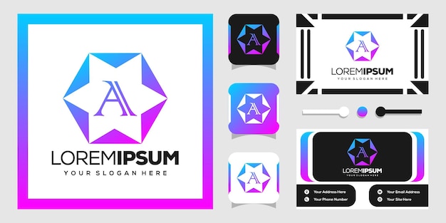 Stern- und hexagon-logo-design mit buchstaben a