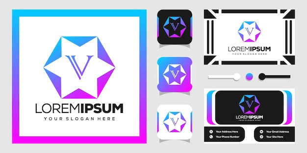 Stern- und hexagon-logo-design mit buchstaben v