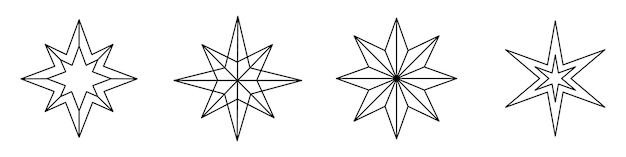 Sterne-Set mit 4 schwarzen Symbolen Funkelnde Sterne Stern-Vektor-Sammlung Weihnachtssterne im flachen Stil Vektor-Illustration EPS 10