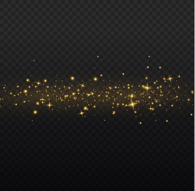 Sternengelber Staub glitzert Glühende goldene Sterne funkeln Weihnachten goldene Blitzfunken Lichteffekt Vektor