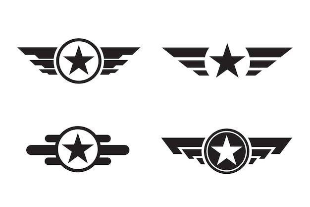 Vektor sternflügel-logo-set armeelogo-vorlage militärlogo-konzept geflügelte logo-unternehmenslieferung und versandsymbole