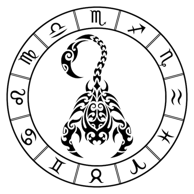 Sternzeichen skorpion mit schild im maori-tattoo-stil