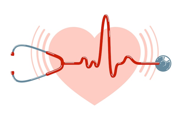Stethoskop mit Herzvektor Einfaches Symbol, isoliert auf weißem Hintergrund Kardiologie-Thema-Illustration oder Logo
