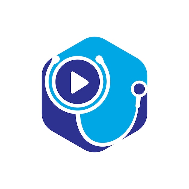Stethoskop und play-button-symbol-logo-design