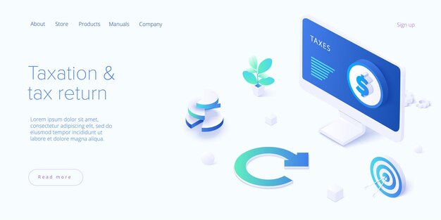 Steuererklärungskonzept in der landingpage des isometrischen designs