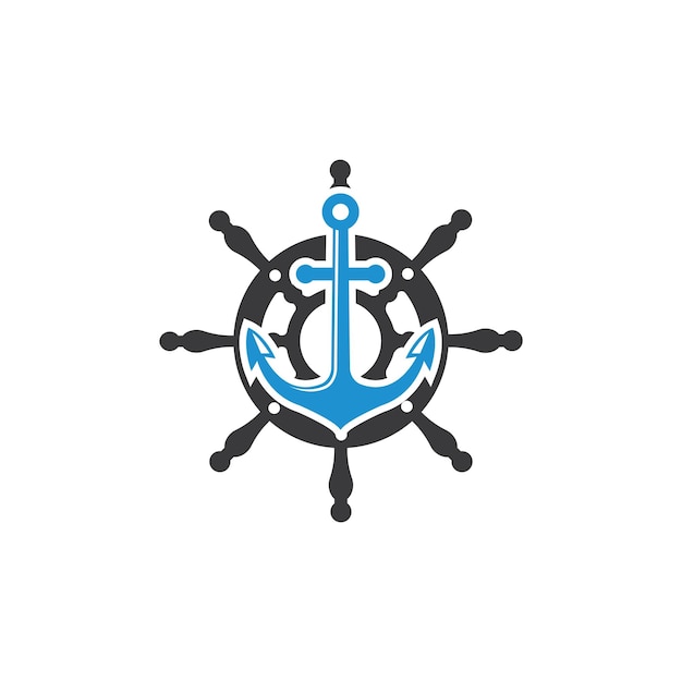 Steuerschiff-anker-vektor-logo-symbol der maritimen illustrationsvorlage