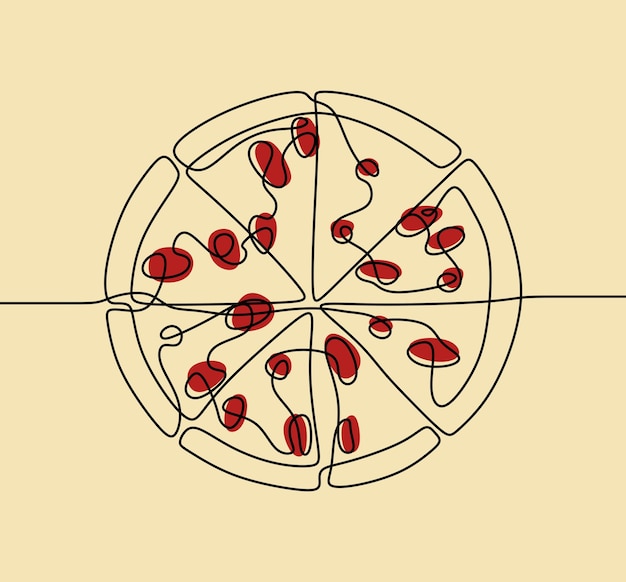 Ästhetische Pizza Oneline kontinuierliche Single Line Art editierbar handgezeichnet
