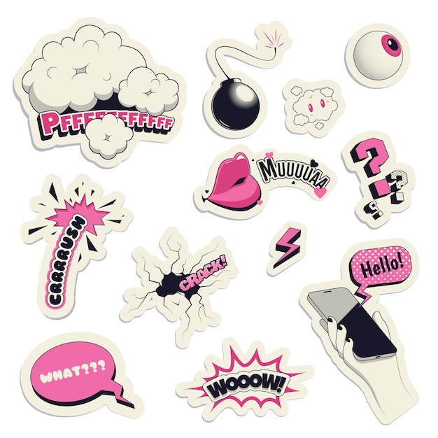 Sticker-Sammlung im Gradient-Comic-Stil