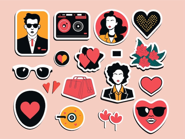 Sticker style valentinstag oder love elements set