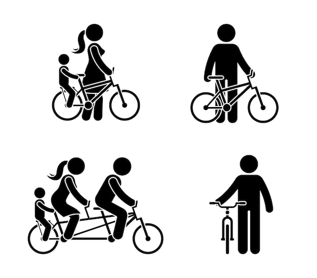 Stickfigur glückliche Familie Fahrradfahrer Piktogramm