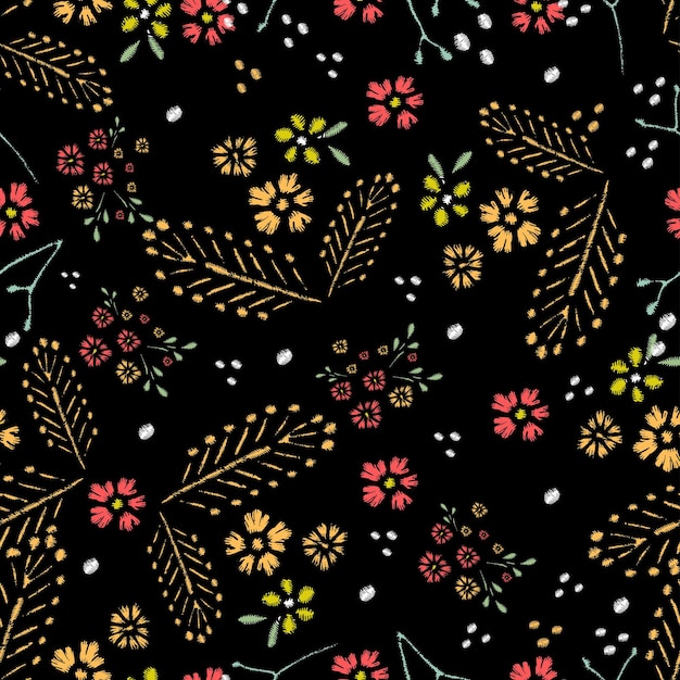 Stickstiche mit rosen seamless pattern