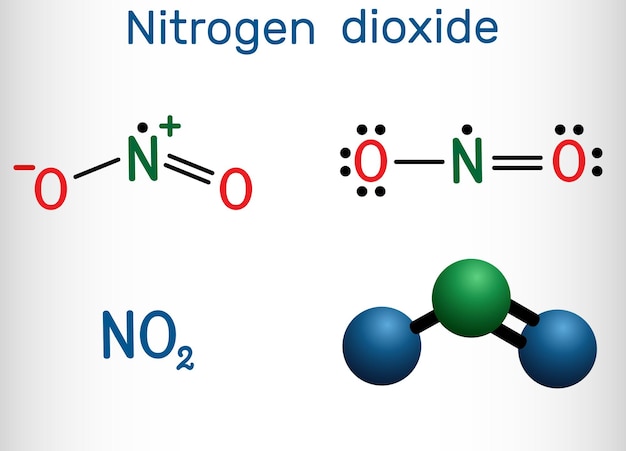 Stickstoffdioxid-NO2-Molekül Strukturchemische Formel und Molekülmodell