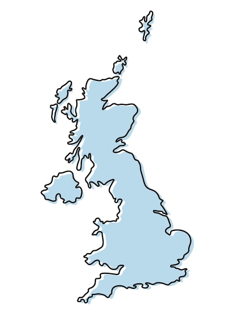 Stilisierte einfache übersichtskarte von großbritannien-symbol. blaue kartenskizze der vektorillustration des vereinigten königreichs