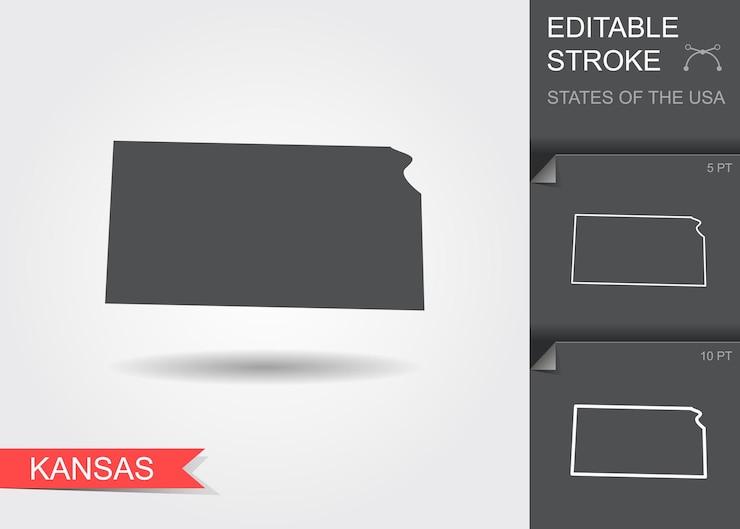 Vektor stilisierte karte des us-bundesstaates kansas, vektorgrafik