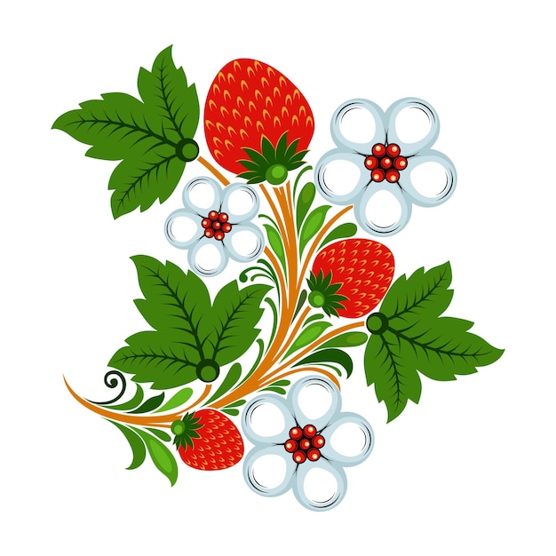 Stilisierter blumenstrauß aus beeren und blumen mit blättern farbe isoliertes bild auf weißem hintergrund