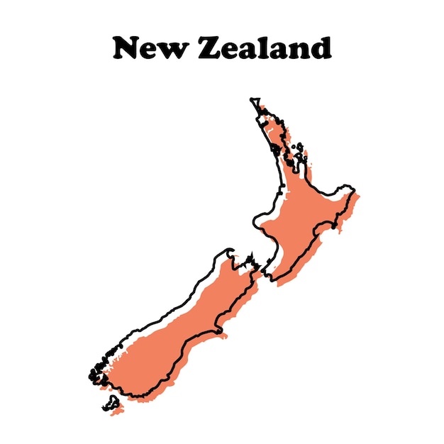Vektor stilizierte einfache rote konturkarte neuseelands