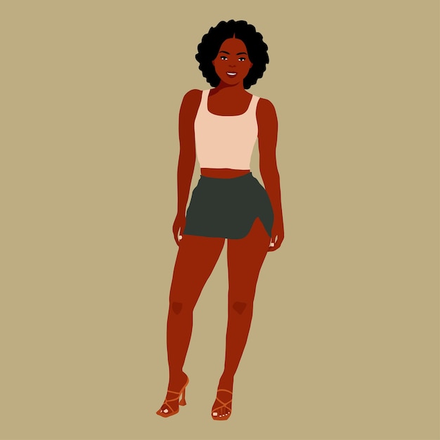 Stilvolle afroschwarze Frau im eleganten Kunststil-Vektor