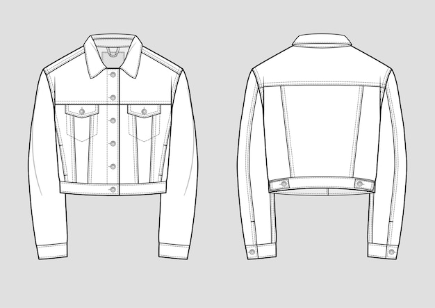 Vektor stilvolle jeansjacke. technische skizze. illustration. modellvorlage.