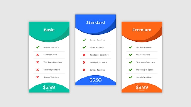 Stilvolle pläne und preisvergleichsvorlage und saubere einfache preistabellenvorlage für die website