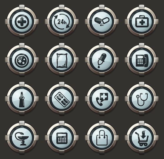 Stilvolle runde schaltflächen des drogerie-vektors für mobile anwendungen und web