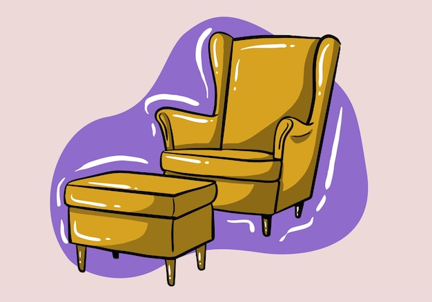 Vektor stilvoller, gelber, bequemer sessel im cartoon-stil. teil der inneneinrichtung eines wohnzimmers oder büros