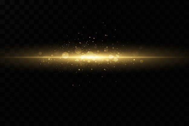Stilvoller goldener Lichteffekt. Abstrakte Laserstrahlen des Lichts. Chaotische Neonlichtstrahlen. Goldenes Glitzern. Isoliert auf transparentem dunklem Hintergrund.