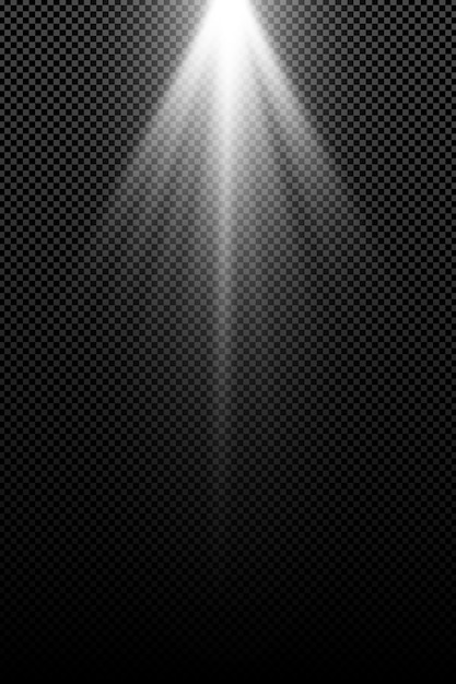 Stilvoller weißer Lichteffekt isoliert. Weiße Strahlen. Lampenstrahlen. Helles abstraktes Licht. Strahlung von oben.