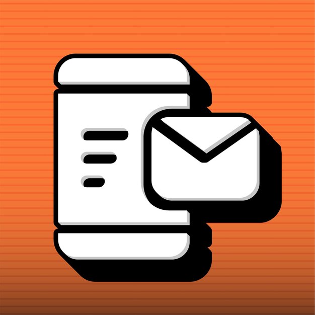 Stilvolles schwarz-weißes Mobil-E-Mail-Symbol mit anpassbarem orangefarbenem Hintergrund