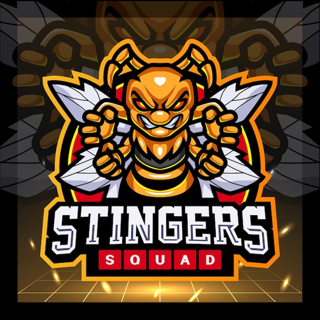 Stinger bee maskottchen esport-logo-abzeichen und vorlage